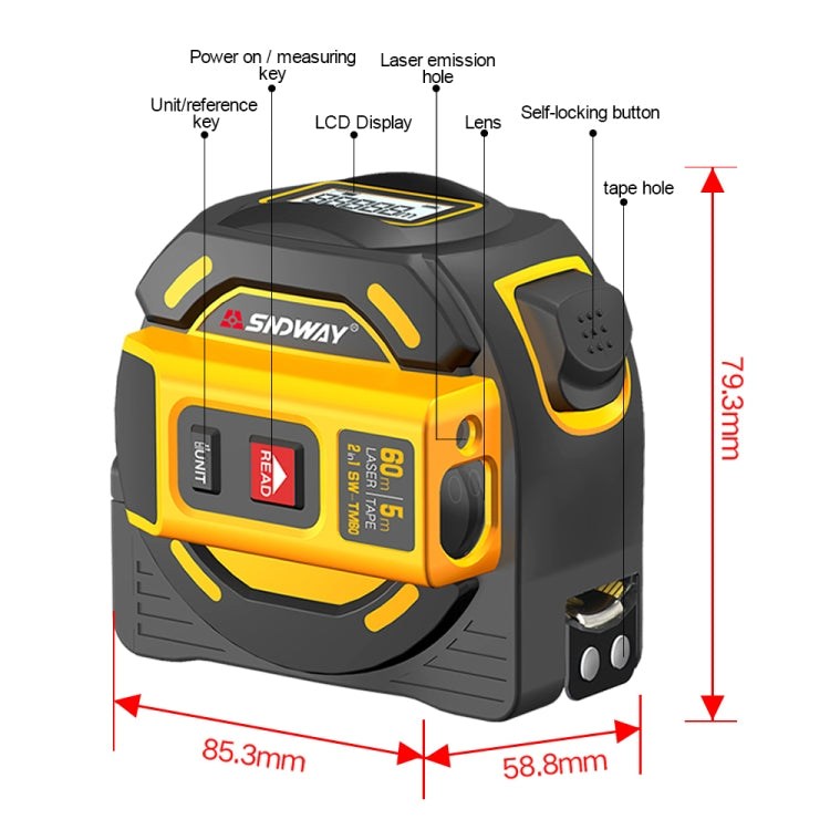 SNDWAY new Digital rangefinderLaser distance meter Tape multi function Self-Locking Hand Tool Device SW-TM60
