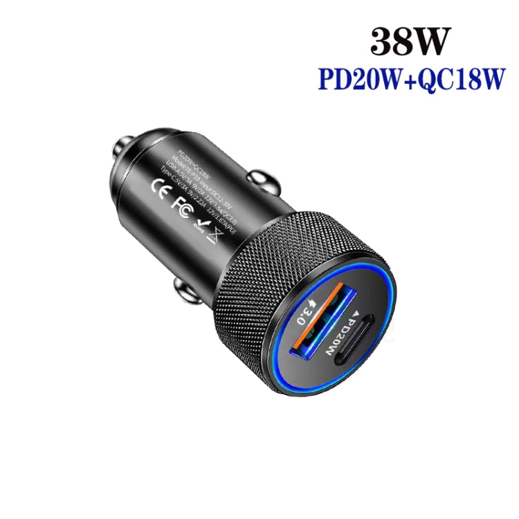 P19 Metal PD20W USB-C + QC18W USB Dual Port Car Charger