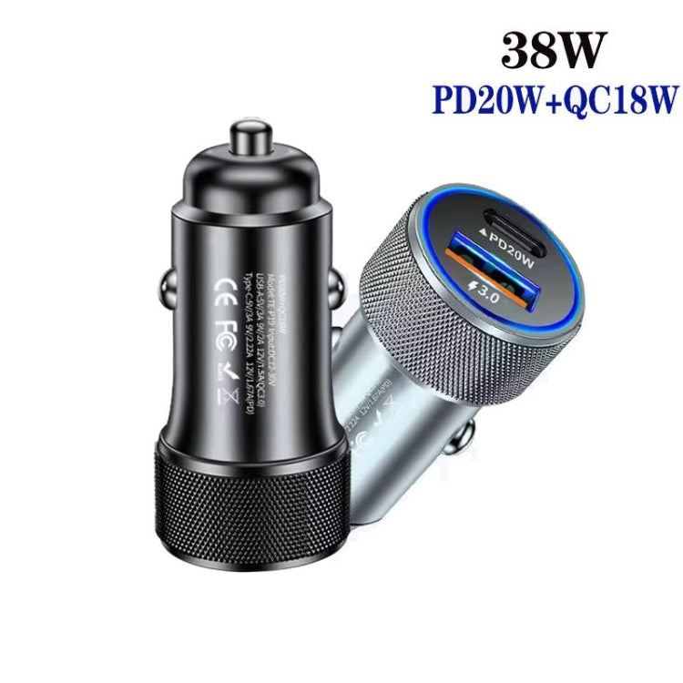P19 Metal PD20W USB-C + QC18W USB Dual Port Car Charger