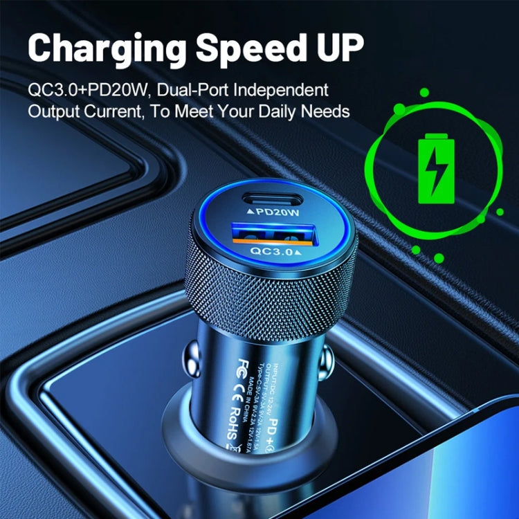 P19 Metal PD20W USB-C + QC18W USB Dual Port Car Charger