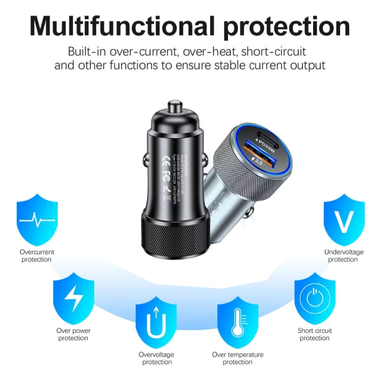 P19 Metal PD20W USB-C + QC18W USB Dual Port Car Charger