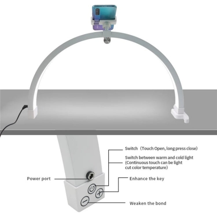 M12X Foldable LED Half Moon Lamp Touch Control Nail Art Lamp, Length: 56cm