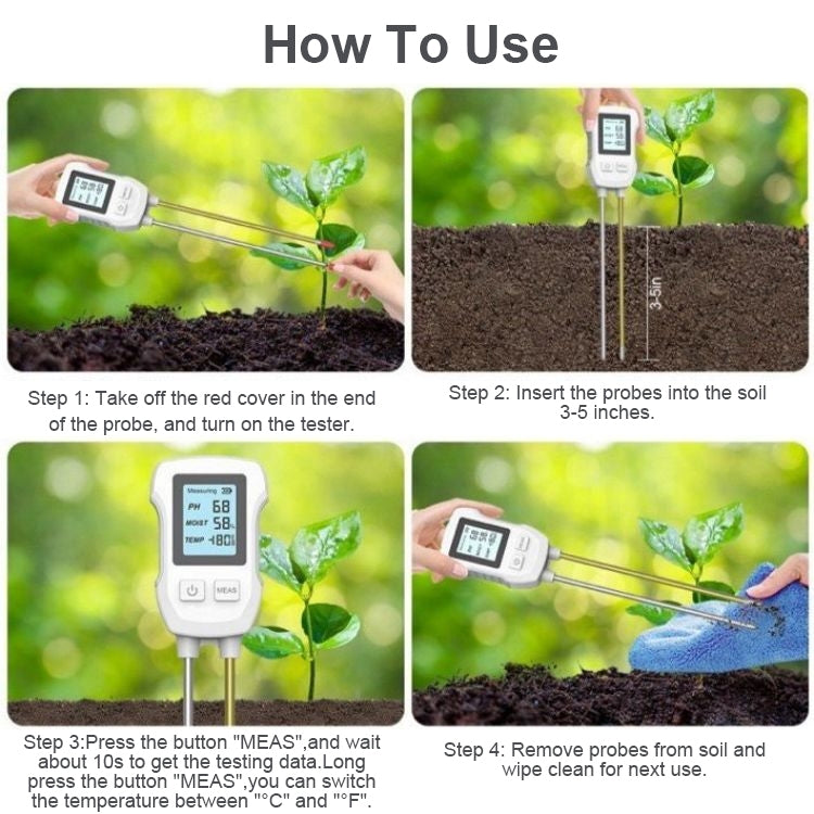 3 in 1 Digital Display Soil Detector, Soil Moisture, Temperature, PH