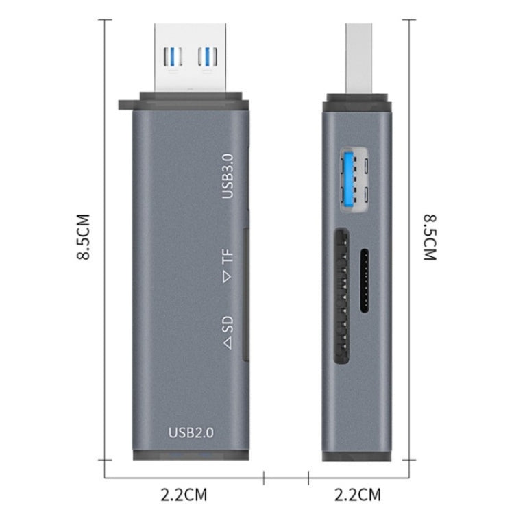 ADS-308A SD / TF Card Reader Aluminum Alloy USB 3.0 + USB 2.0 Splitter Hub