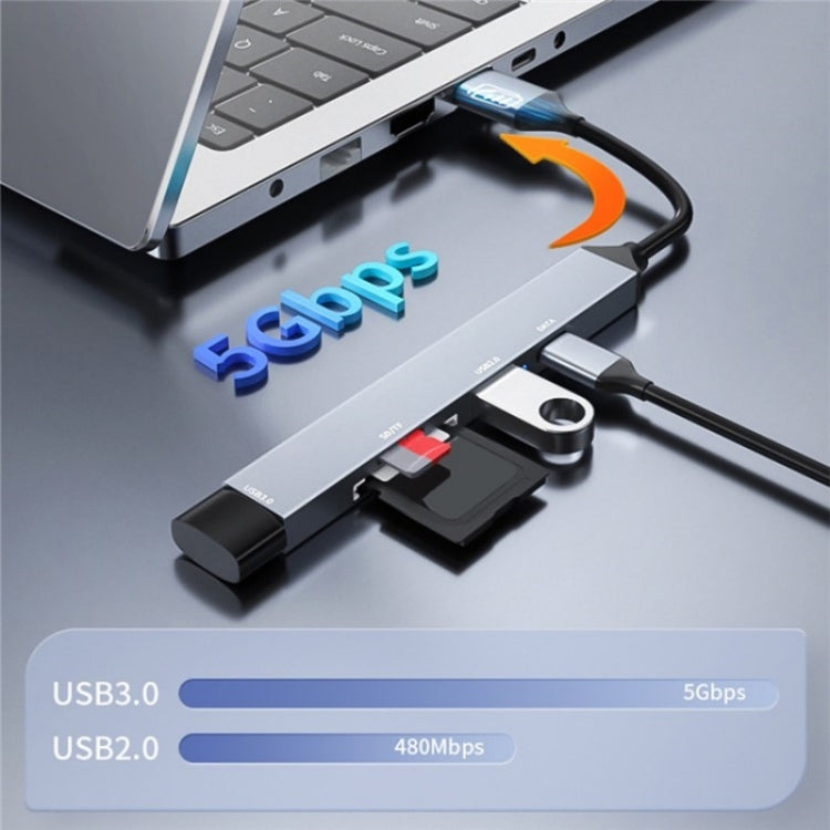 ADS-806A 5-in-1 Card Reader USB-A to USB3.0 + USB2.0 + Type-C + SD/TF Slot USB Hub