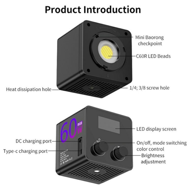 C60R 60W RGB Stage Lamp Professional Video Photography COB Fill Light