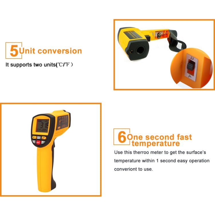 GM1150A 50:1 Infrared Thermometer -18~1150 Degrees Celsius LCD Digital Temperature Meter Industrial Pyrometer 0.1~1EM Adjustable