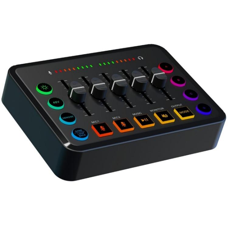 F9 48V Live Streaming Sound Card Audio Mixer Power Voice Changer with RGB Light