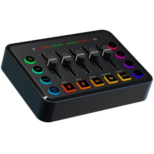 F9 48V Live Streaming Sound Card Audio Mixer Power Voice Changer with RGB Light