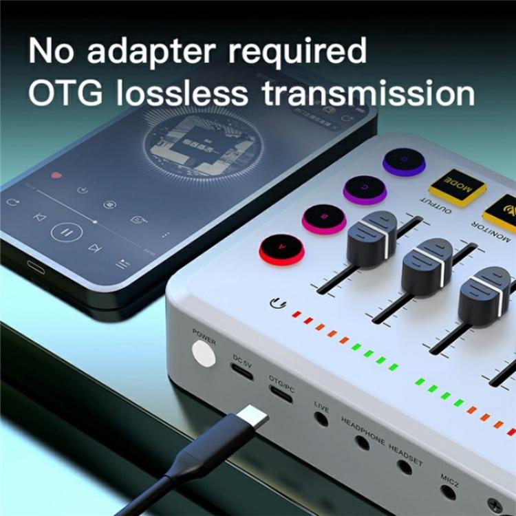 F9 48V Live Streaming Sound Card Audio Mixer Power Voice Changer with RGB Light