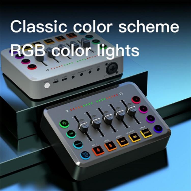 F9 48V Live Streaming Sound Card Audio Mixer Power Voice Changer with RGB Light