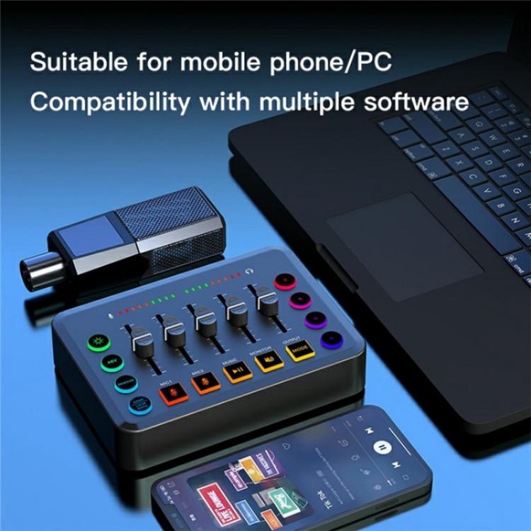 F9 48V Live Streaming Sound Card Audio Mixer Power Voice Changer with RGB Light