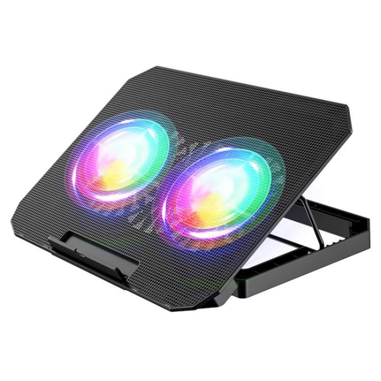 N33 RGB Dual Fans Cooling Pad Adjustable Height Laptop Stand with Phone Holder