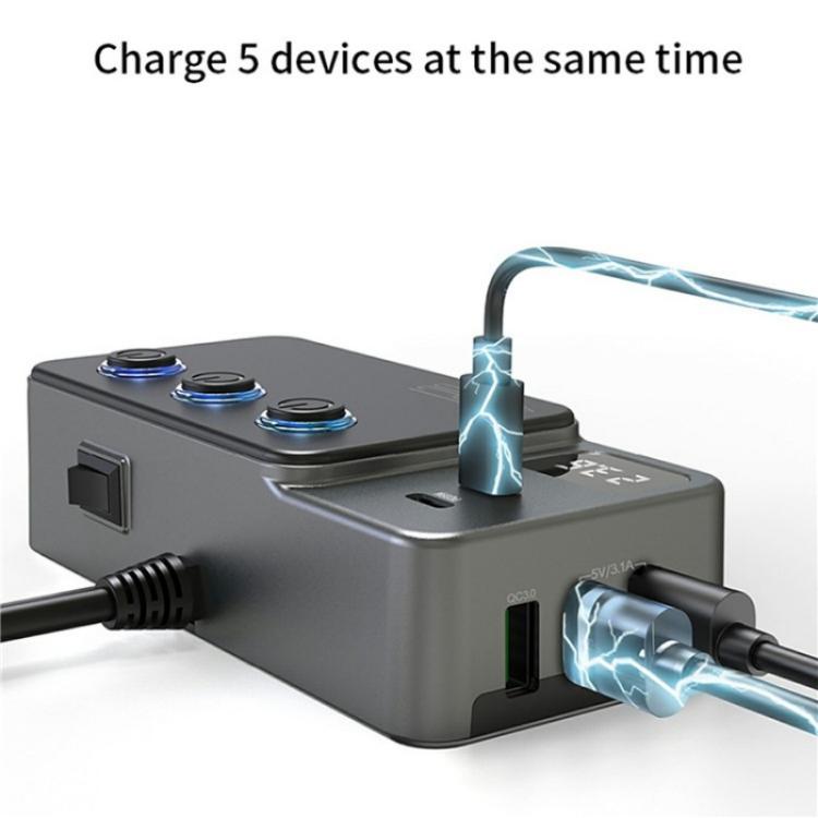 GC06 Voltage Display Cigarette Lighter Adapter Car Charger High Power Fast Charging