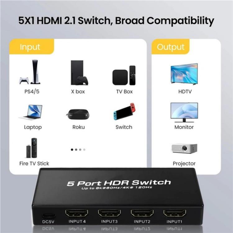 Q8-5 For Home Theater / Office HDMI 2.1 5x1 Switch 8K 60Hz Gaming Video Switcher  Control
