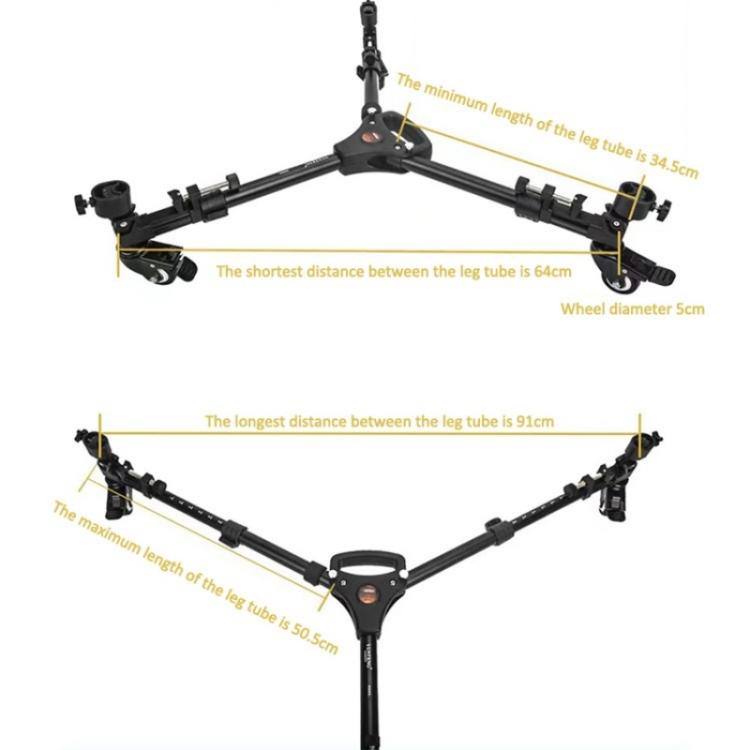 YUNTENG 900L DV Camera Photography Tripod Base Stand Universal Folding 3 Wheels Pulley