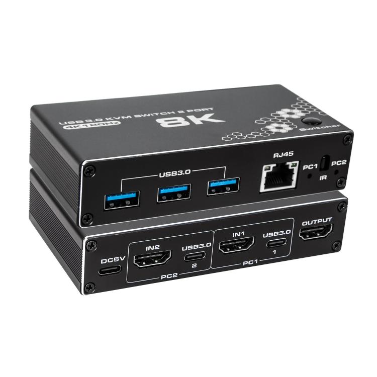 K1 2 Ports HDCP 2.3 RJ45 USB 3.0 Hubs Adapter 4K 120Hz HDMI 2.0b USB-C KVM Switch