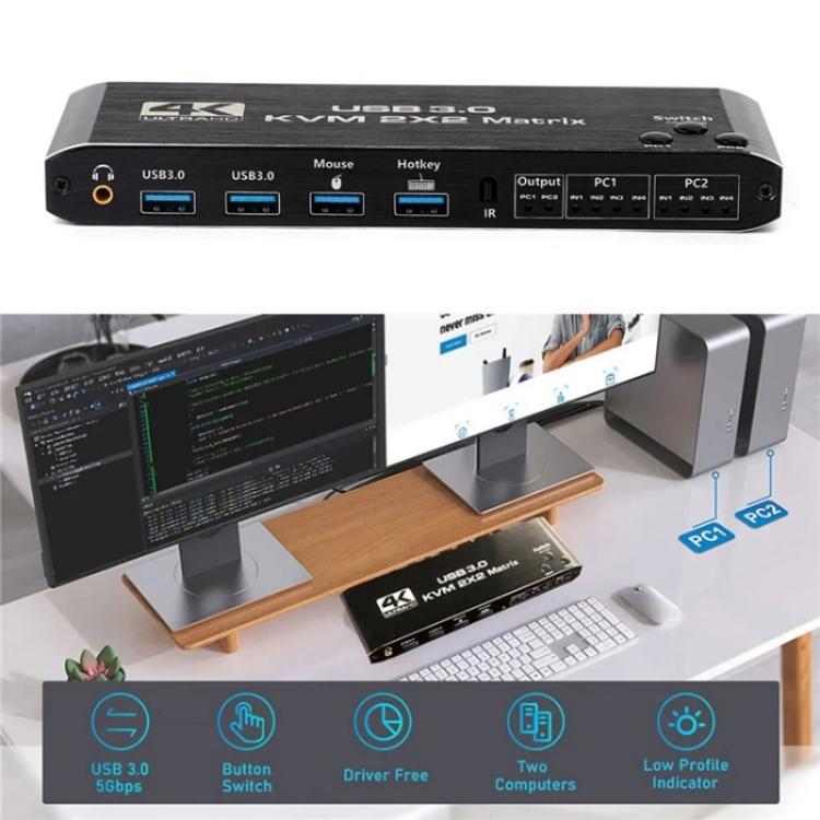 K3-1 4K 60Hz USB 3.0 Dual Screen Display Extender HDMI Matrix 2x2 KVM Switch