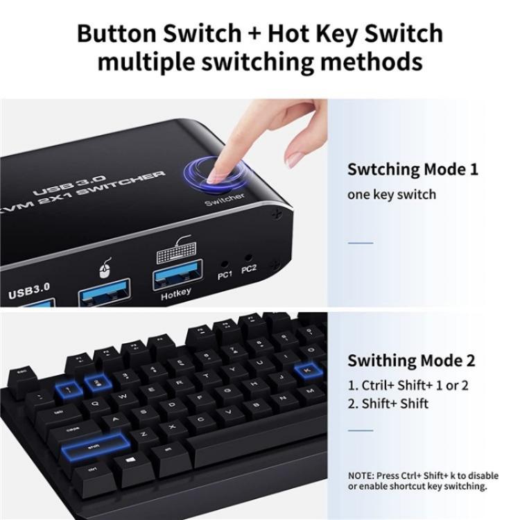 K4 Laptop Game Console 8K Ultra HD USB 3.0 KVM 2x1 Switcher 2 In 1 Out HDMI 2.1 Converter