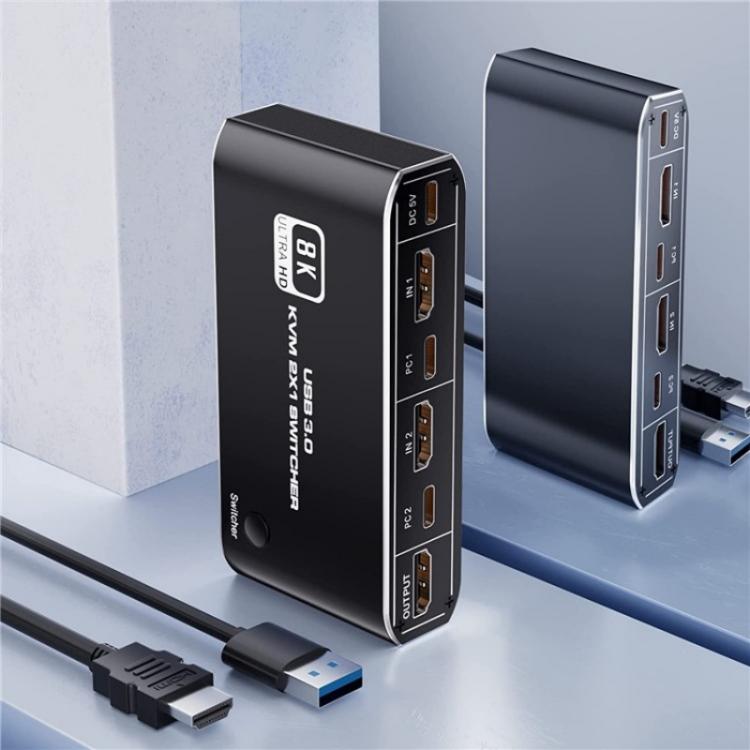 K4 Laptop Game Console 8K Ultra HD USB 3.0 KVM 2x1 Switcher 2 In 1 Out HDMI 2.1 Converter