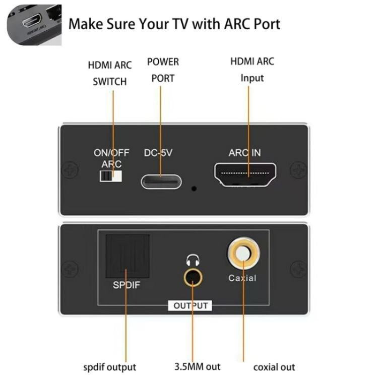 ARC HDTV Speaker Audio Extractor Converter, ARC to SPDIF Coaxial 3.5mm Jack