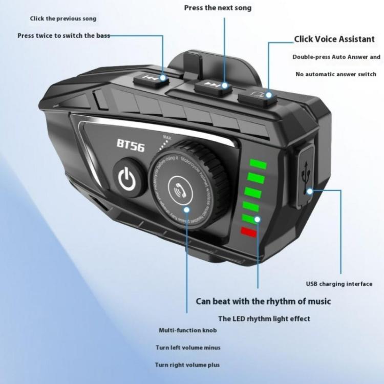 BT56 Rhythm Light Effects Motorcycle Helmet Headphone Bluetooth-Compatible Music Headset