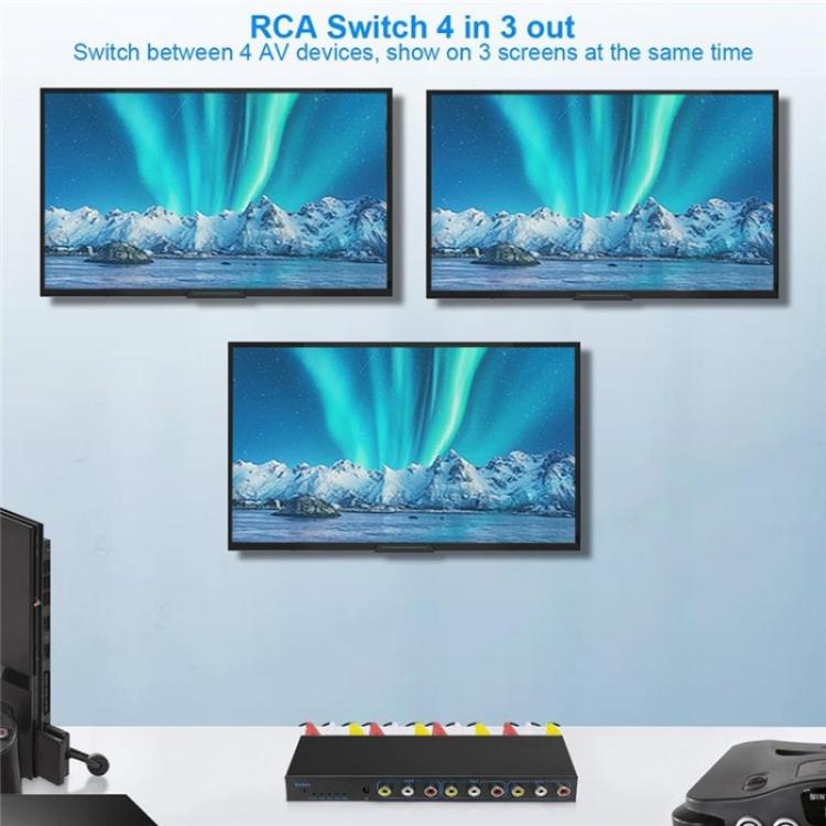 RCA 4 In 3 Out AV Audio Video Signal Composite Switcher AV Switch Splitter Box
