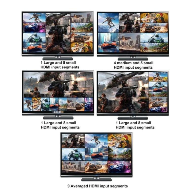 JQF1  9 in 1 Out Switch Adapter Screen Splitter 4K HDMI Multi Viewer Switcher