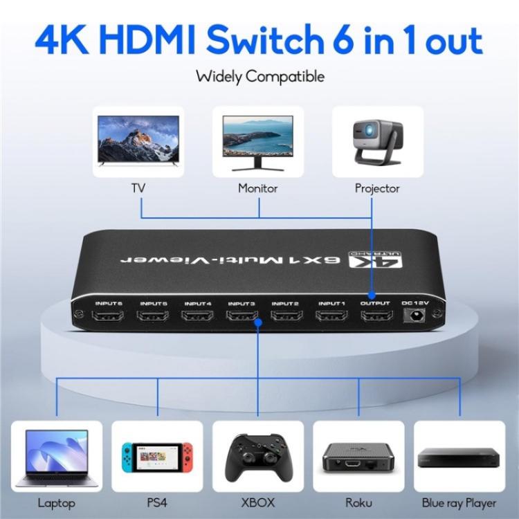 JQF2 4K Seamless Switcher Screen Splitter Multiple Display Modes 6 in 1 Out HDMI Multiviewer