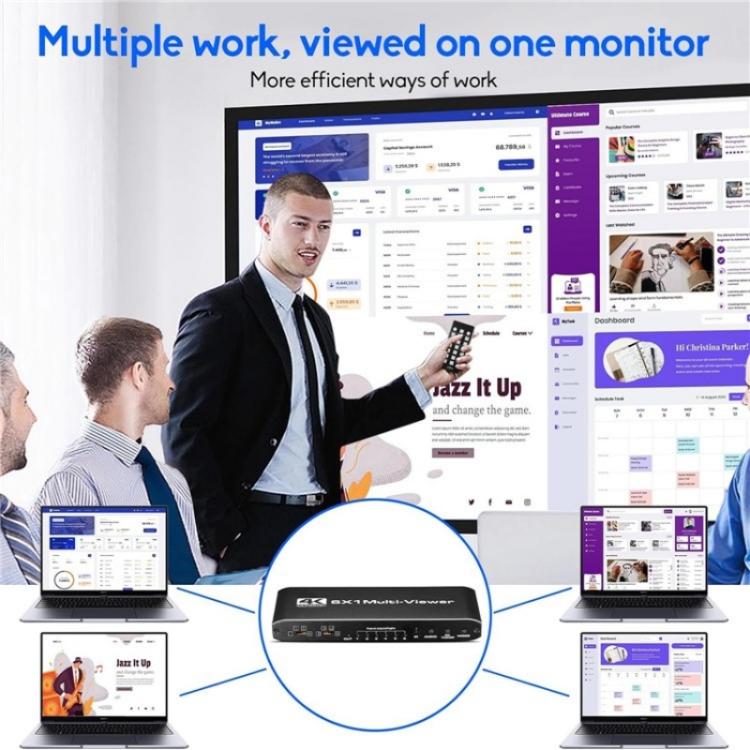 JQF2 4K Seamless Switcher Screen Splitter Multiple Display Modes 6 in 1 Out HDMI Multiviewer