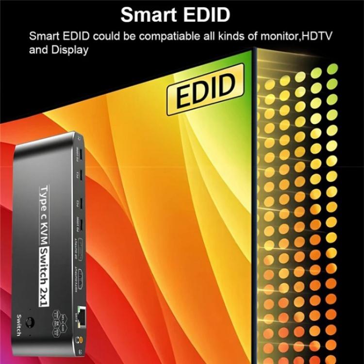 K8 With RJ45 Ethernet Port 2 In 1 Out Type C KVM Switcher 7 USB 2.0 Ports Docking Station