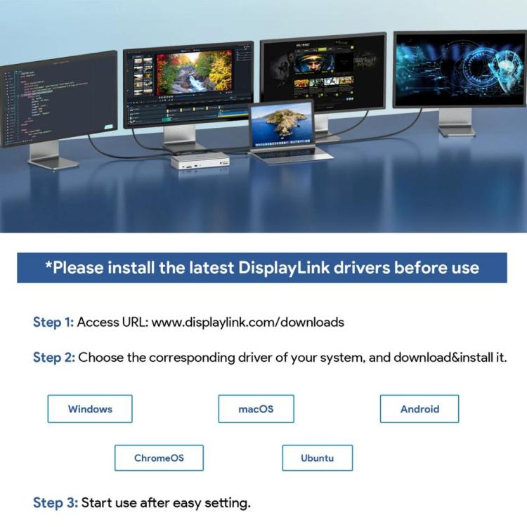 WAVLINK UG69PD12 DisplayLink Docking Station Quad  Monitors For Laptops M1 / M2 / Mac & Windows