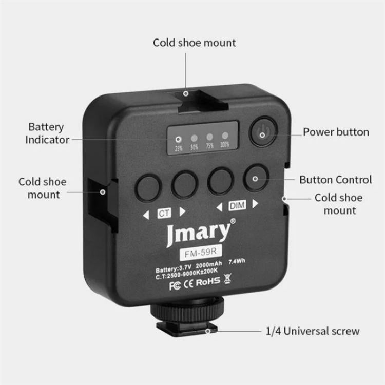 JMARY FM-59R Dimmable Video Recording Mini Fill Light with 3 Cold Shoe Mounts