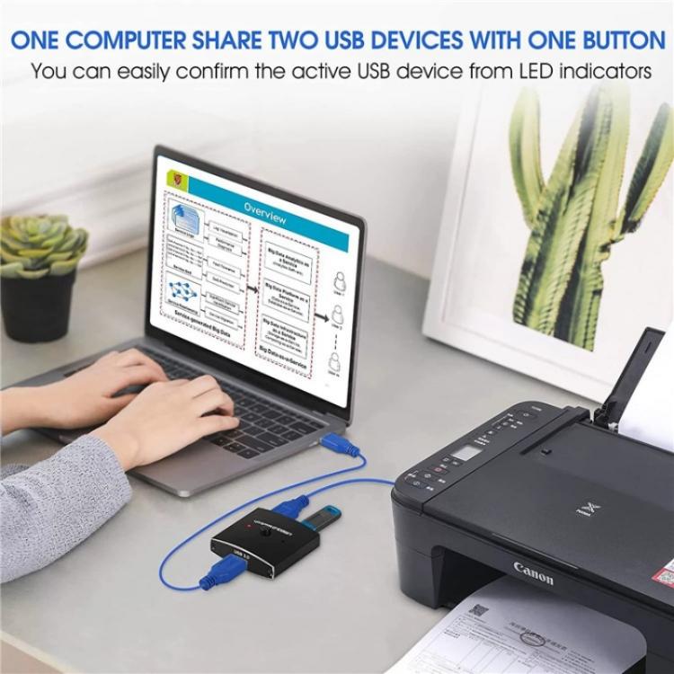 U3 USB Drive Printer Sharing Splitter USB 3.0 Bidirectional Switch 1 Input 2 Output Hub