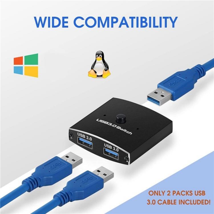 U3 USB Drive Printer Sharing Splitter USB 3.0 Bidirectional Switch 1 Input 2 Output Hub