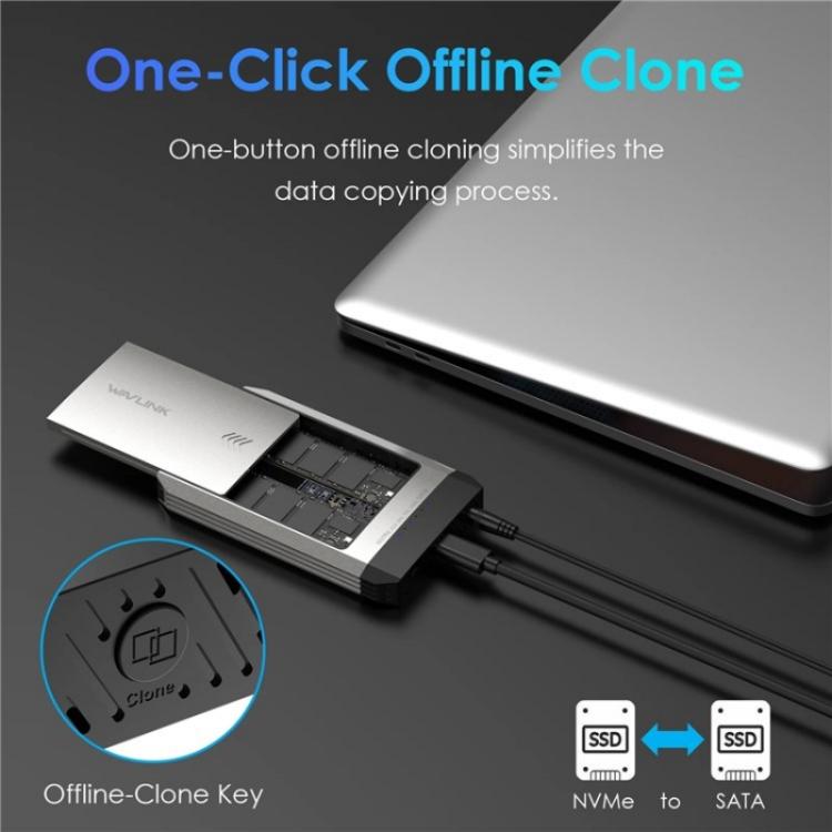 WAVLINK ST347 One-Click Offline Clone Dual Slot M.2 SSD Enclosure USB-C 3.2 Gen2 10Gbps