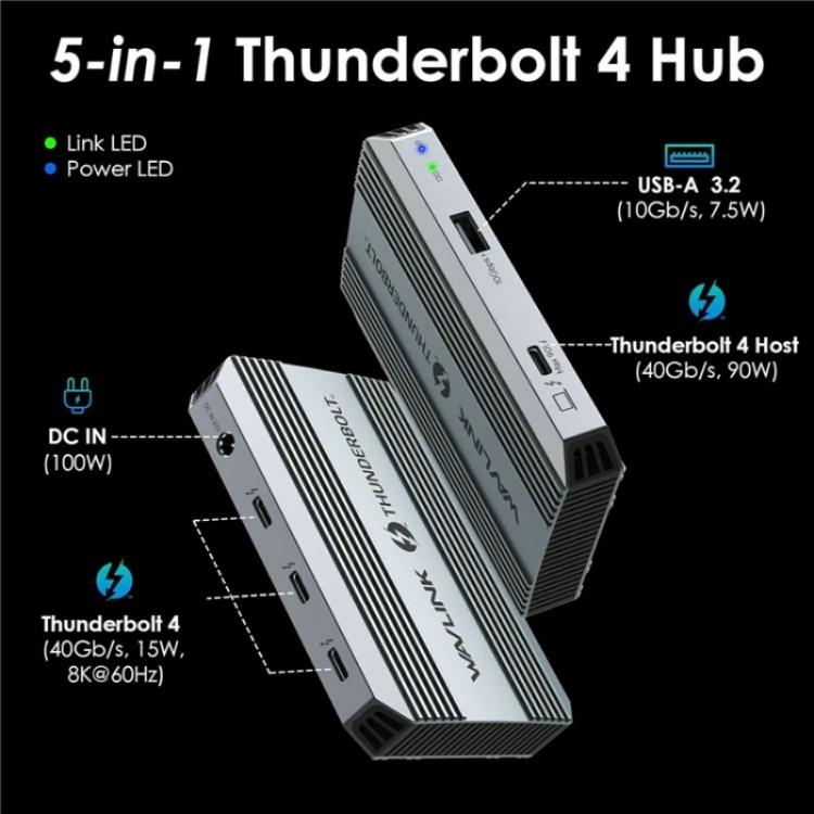 WAVLINK UTD49T 100W PD Input USB-A High Speed Data Transfer Adapter Thunderbolt 4 Hub