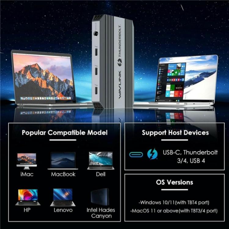 WAVLINK UTD49T 100W PD Input USB-A High Speed Data Transfer Adapter Thunderbolt 4 Hub