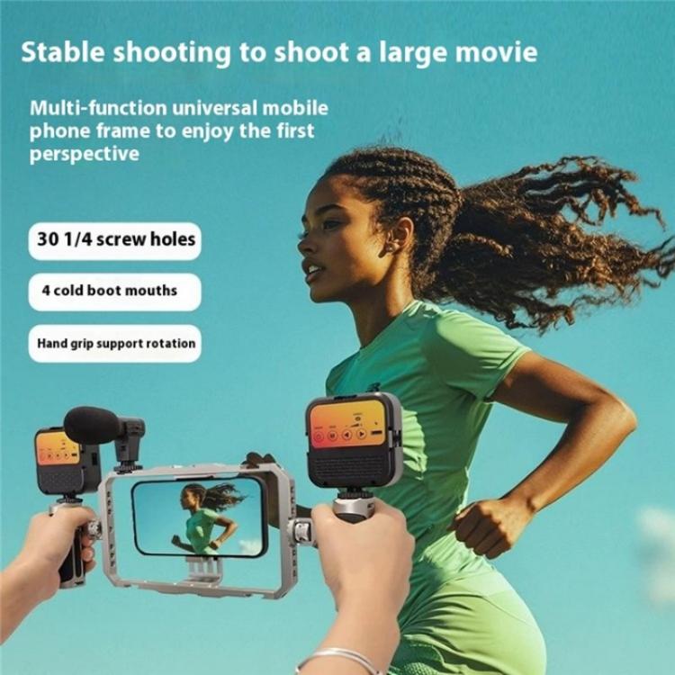 C072 Aluminum Alloy Handheld Smartphone Cage Rig Photography Stabilizer Dual Handle Frame