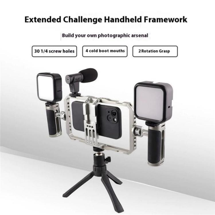 C072 Aluminum Alloy Handheld Smartphone Cage Rig Photography Stabilizer Dual Handle Frame