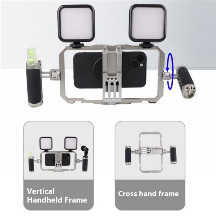 C072 Aluminum Alloy Handheld Smartphone Cage Rig Photography Stabilizer Dual Handle Frame
