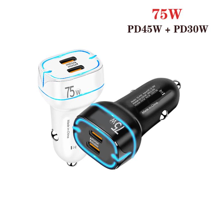 P65 PD45W + PD30W Dual Port Type-C Car Charger for iPhone / iPad Series
