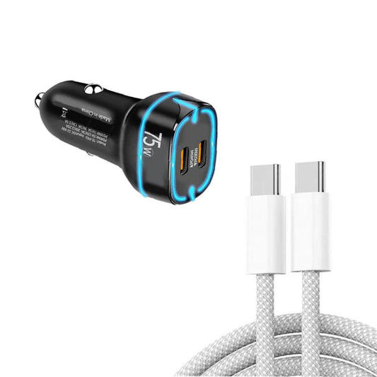 PD45W + PD30W Dual Port Type-C Car Charger with USB-C to USB-C Data Cable