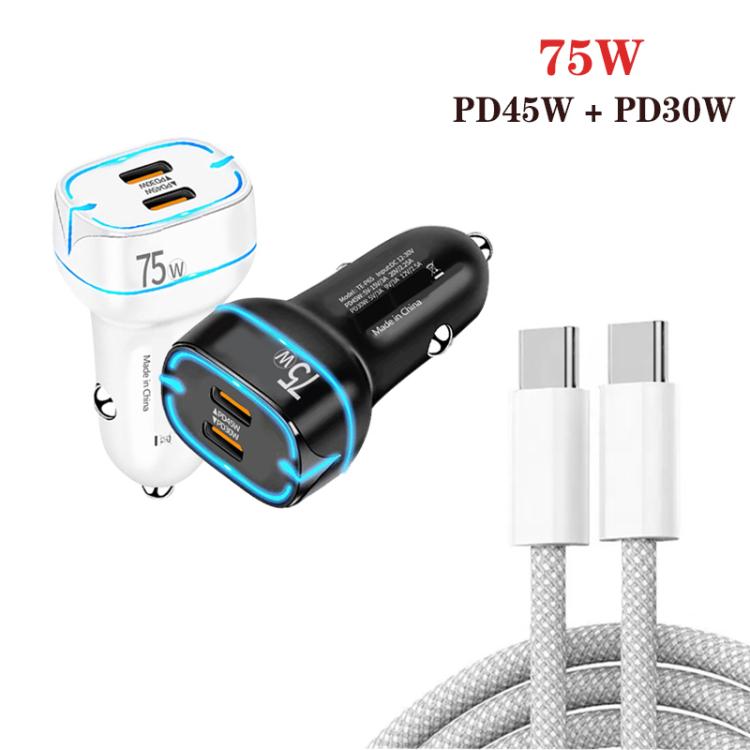PD45W + PD30W Dual Port Type-C Car Charger with USB-C to USB-C Data Cable