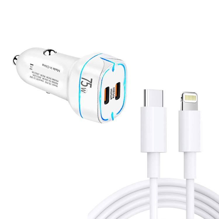 PD45W + PD30W Dual Port Type-C Car Charger with USB-C to 8 Pin Data Cable