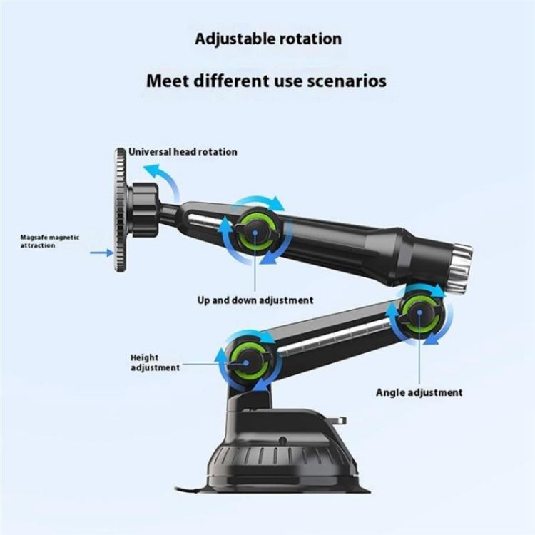 XWJ-JX04 Dashboard Windshield Magnetic Car Mount Suction Cup Base Long Arm Holder