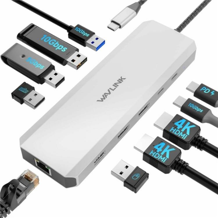 WAVLINK UMD309 Dual HD PD100W 10Gbps USB-A USB-C Docking Station 10 in 1 HUB