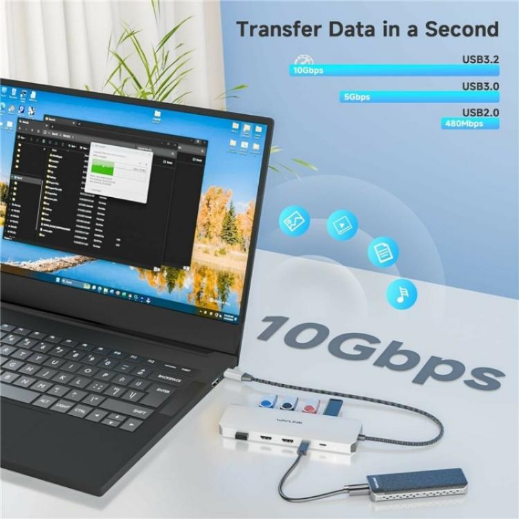 WAVLINK UMD309 Dual HD PD100W 10Gbps USB-A USB-C Docking Station 10 in 1 HUB