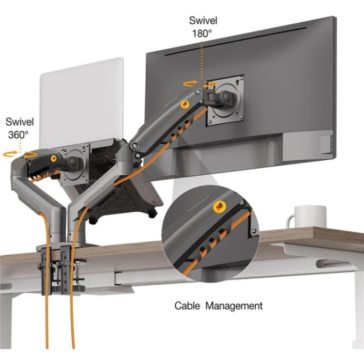 NORTH BAYOU F160-FP Tray Dual Arm Bracket Monitor Desk Mount Adjustable Laptop Holder