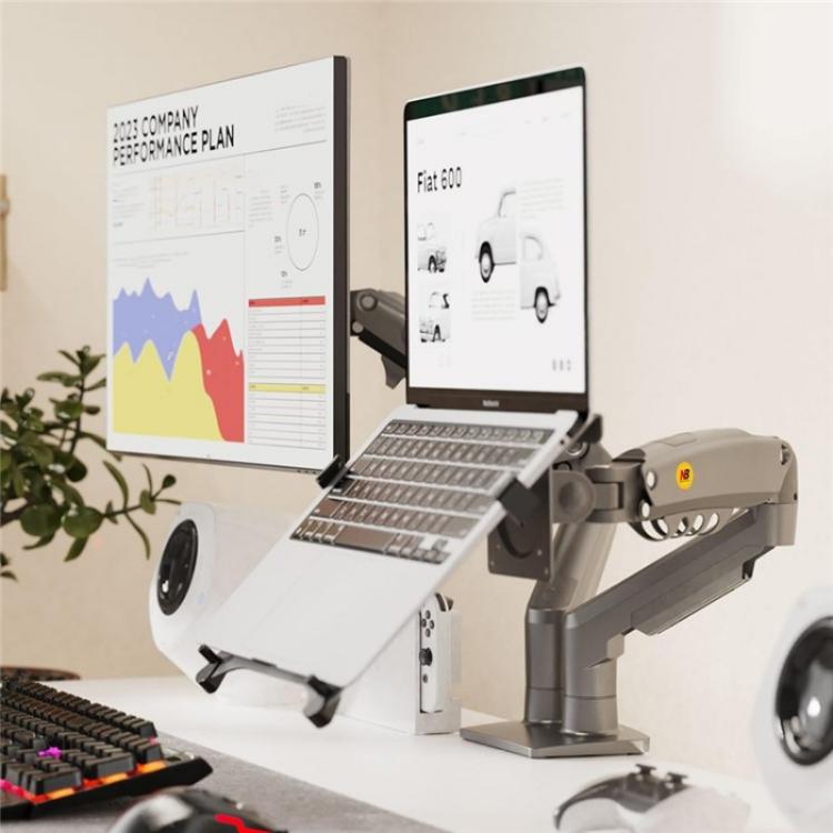 NORTH BAYOU F160-FP Tray Dual Arm Bracket Monitor Desk Mount Adjustable Laptop Holder